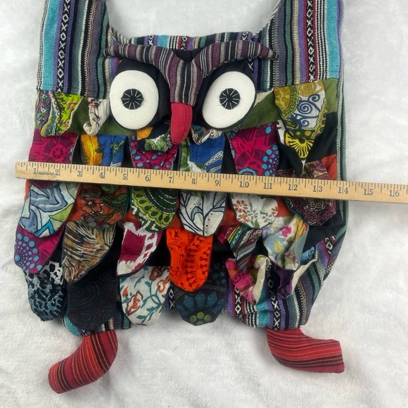 Multi-color Owl Patchwork SlingBag Made in Nepal 100% Cotton Hippie Artisan - Picture 10 of 11